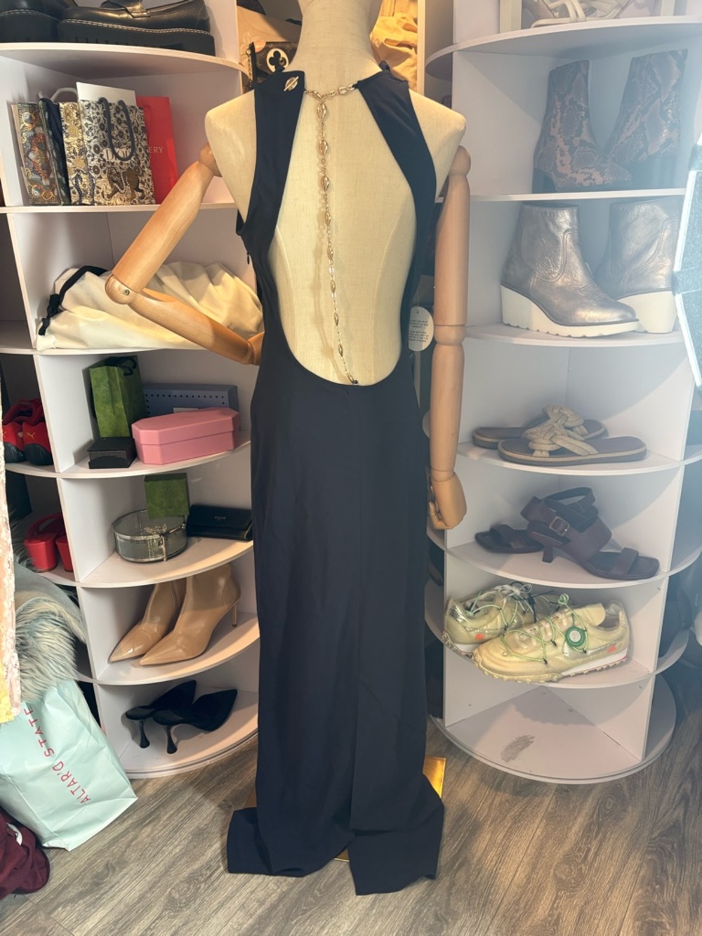 STAUD Shannon shell chain maxi dress in navy gold - S NWT - Picture 4 of 6